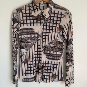 RARE Vintage Montgomery Ward Equestrian Horse Racing Novelty Print Blouse XS/S
